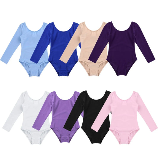 Kids Girls Long Sleeve Ballet Leotards Dance